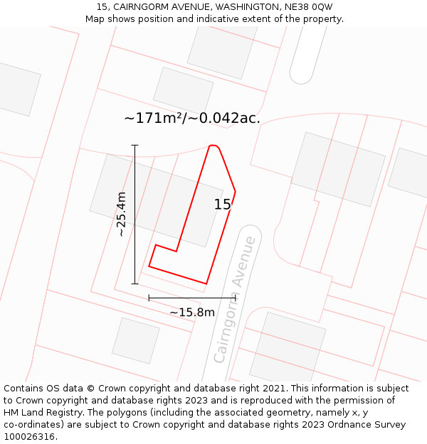 15, CAIRNGORM AVENUE, WASHINGTON, NE38 0QW: Plot and title map