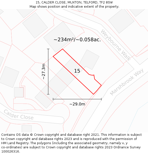 15, CALDER CLOSE, MUXTON, TELFORD, TF2 8SW: Plot and title map