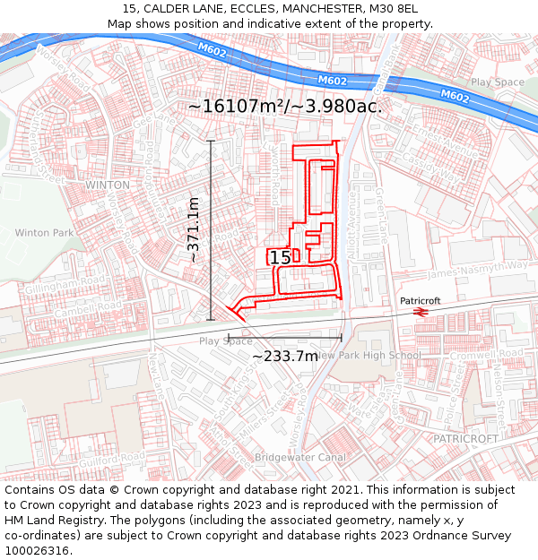 15, CALDER LANE, ECCLES, MANCHESTER, M30 8EL: Plot and title map