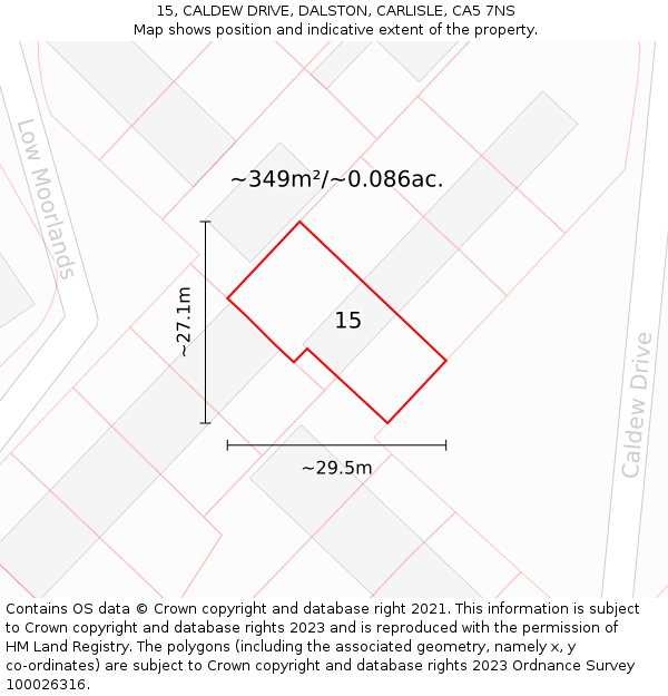 15, CALDEW DRIVE, DALSTON, CARLISLE, CA5 7NS: Plot and title map