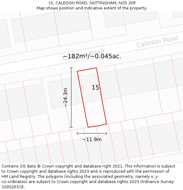 15, CALEDON ROAD, NOTTINGHAM, NG5 2NF: Plot and title map