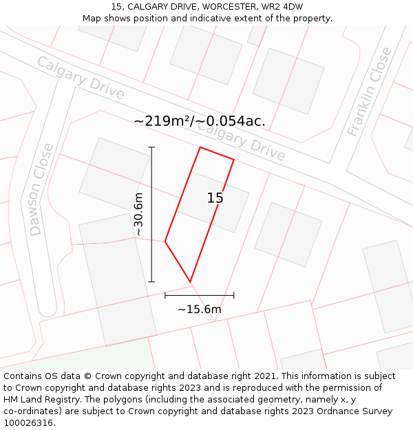 15, CALGARY DRIVE, WORCESTER, WR2 4DW: Plot and title map