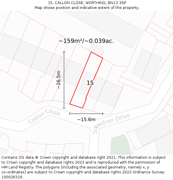 15, CALLON CLOSE, WORTHING, BN13 3SP: Plot and title map