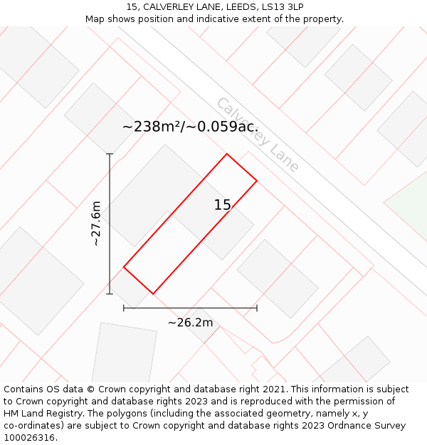 15, CALVERLEY LANE, LEEDS, LS13 3LP: Plot and title map