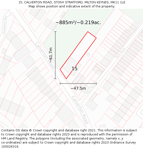 15, CALVERTON ROAD, STONY STRATFORD, MILTON KEYNES, MK11 1LE: Plot and title map