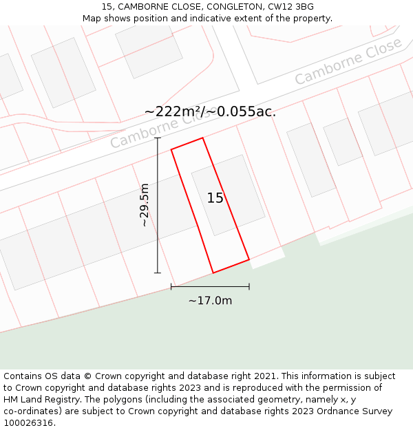 15, CAMBORNE CLOSE, CONGLETON, CW12 3BG: Plot and title map