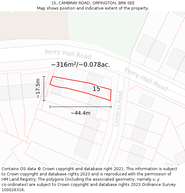 15, CAMBRAY ROAD, ORPINGTON, BR6 0EE: Plot and title map