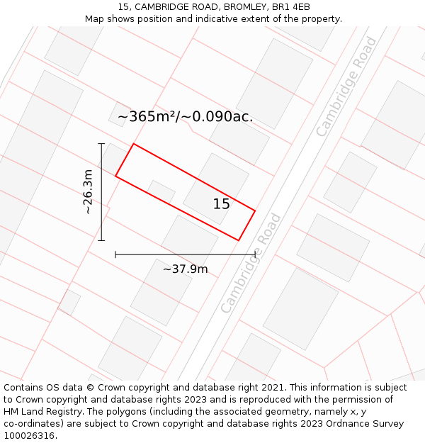 15, CAMBRIDGE ROAD, BROMLEY, BR1 4EB: Plot and title map