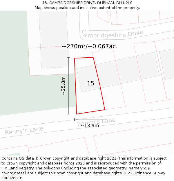 15, CAMBRIDGESHIRE DRIVE, DURHAM, DH1 2LS: Plot and title map