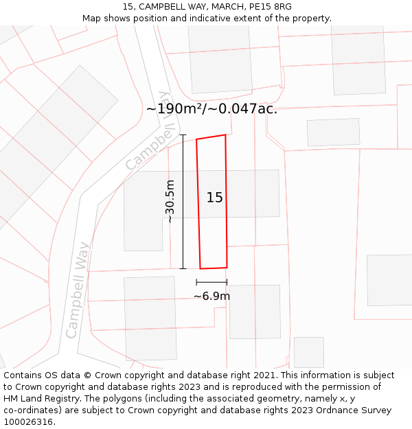 15, CAMPBELL WAY, MARCH, PE15 8RG: Plot and title map