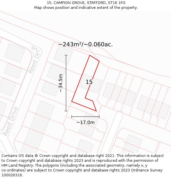 15, CAMPION GROVE, STAFFORD, ST16 1FG: Plot and title map