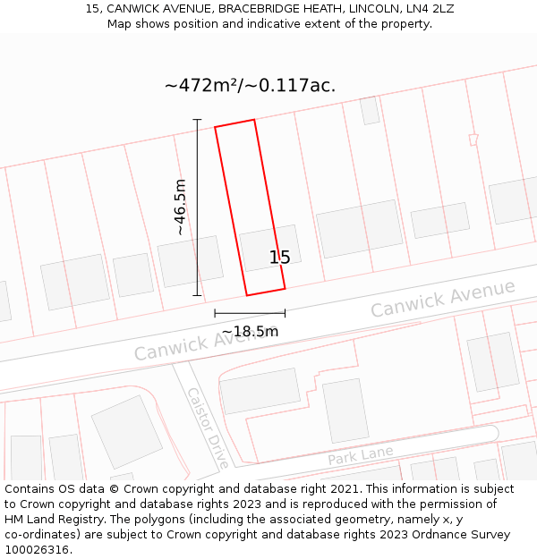 15, CANWICK AVENUE, BRACEBRIDGE HEATH, LINCOLN, LN4 2LZ: Plot and title map