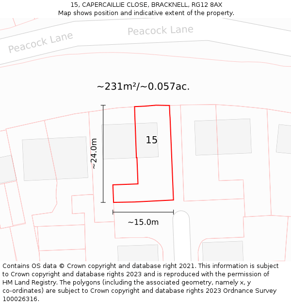 15, CAPERCAILLIE CLOSE, BRACKNELL, RG12 8AX: Plot and title map