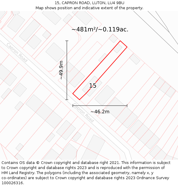 15, CAPRON ROAD, LUTON, LU4 9BU: Plot and title map