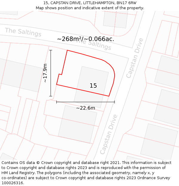 15, CAPSTAN DRIVE, LITTLEHAMPTON, BN17 6RW: Plot and title map