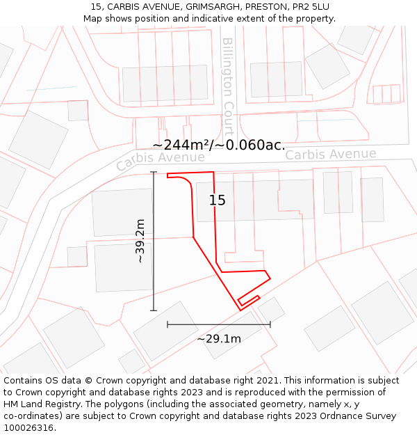 15, CARBIS AVENUE, GRIMSARGH, PRESTON, PR2 5LU: Plot and title map