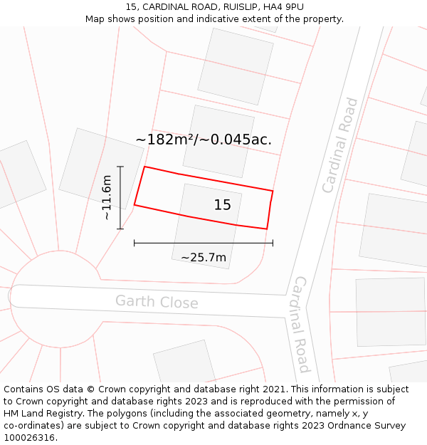 15, CARDINAL ROAD, RUISLIP, HA4 9PU: Plot and title map