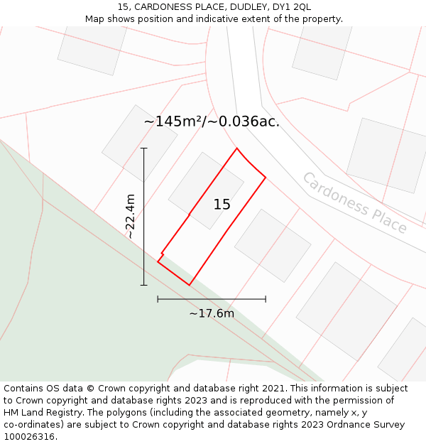 15, CARDONESS PLACE, DUDLEY, DY1 2QL: Plot and title map
