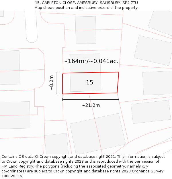 15, CARLETON CLOSE, AMESBURY, SALISBURY, SP4 7TU: Plot and title map