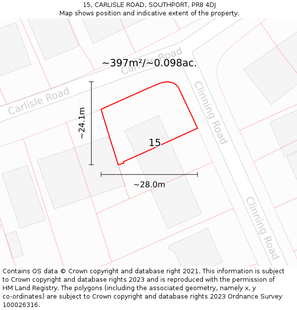 15, CARLISLE ROAD, SOUTHPORT, PR8 4DJ: Plot and title map