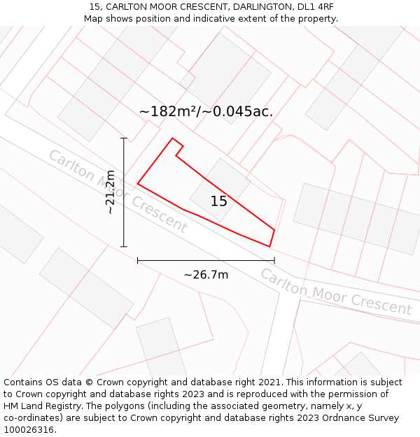 15, CARLTON MOOR CRESCENT, DARLINGTON, DL1 4RF: Plot and title map