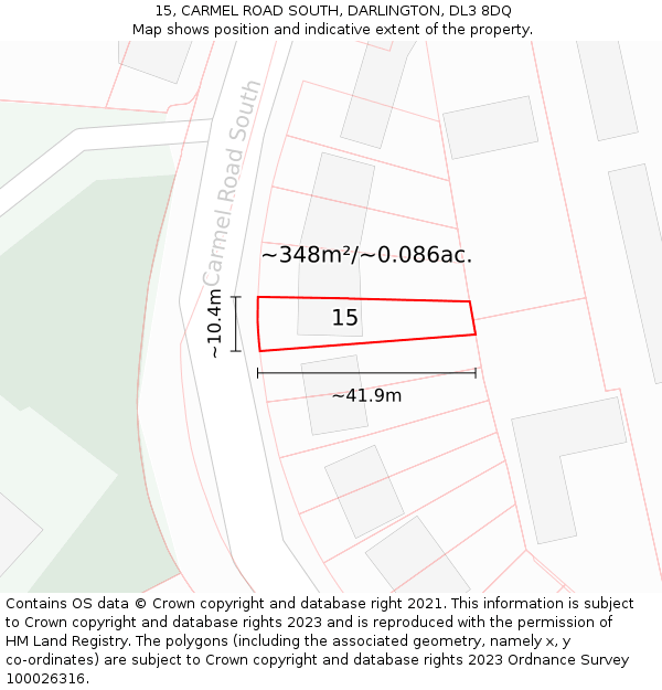 15, CARMEL ROAD SOUTH, DARLINGTON, DL3 8DQ: Plot and title map