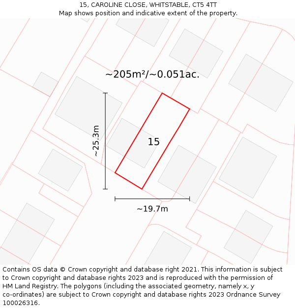 15, CAROLINE CLOSE, WHITSTABLE, CT5 4TT: Plot and title map