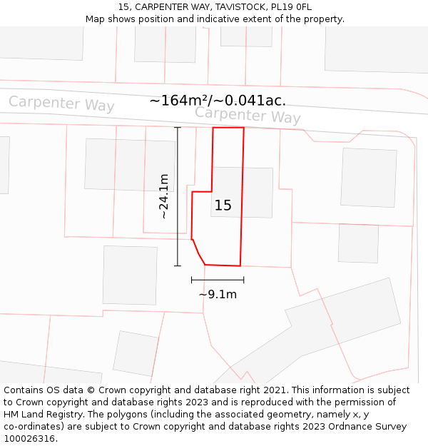 15, CARPENTER WAY, TAVISTOCK, PL19 0FL: Plot and title map