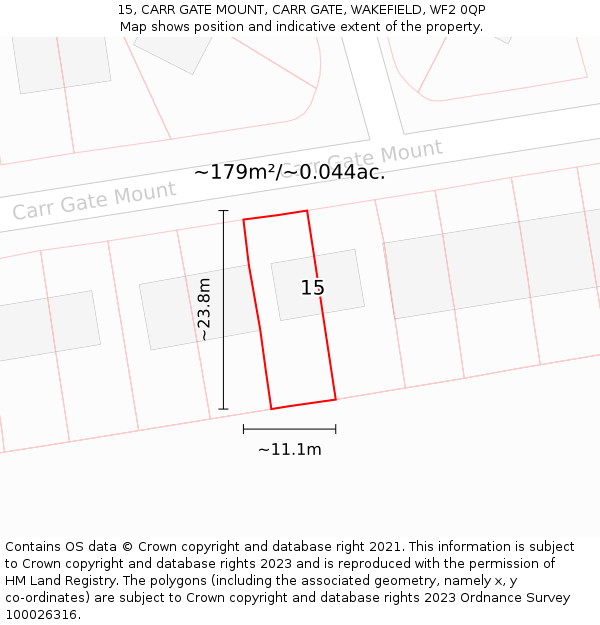 15, CARR GATE MOUNT, CARR GATE, WAKEFIELD, WF2 0QP: Plot and title map