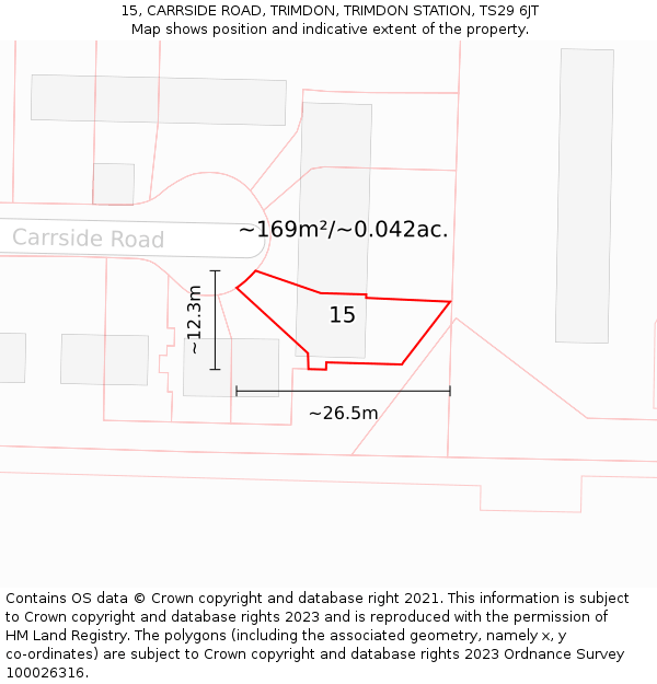 15, CARRSIDE ROAD, TRIMDON, TRIMDON STATION, TS29 6JT: Plot and title map