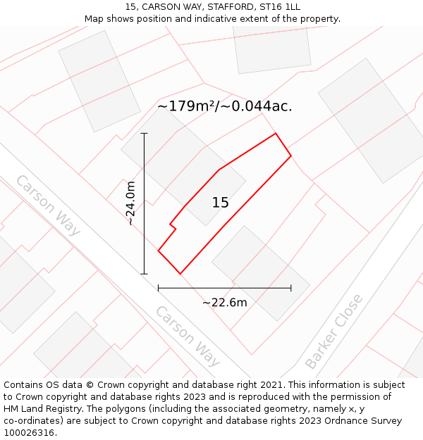 15, CARSON WAY, STAFFORD, ST16 1LL: Plot and title map