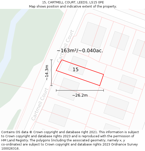 15, CARTMELL COURT, LEEDS, LS15 0PE: Plot and title map