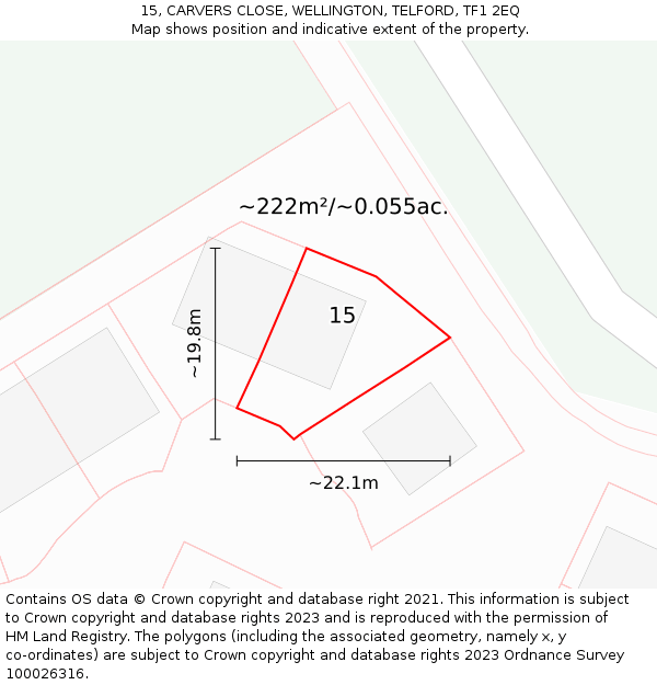 15, CARVERS CLOSE, WELLINGTON, TELFORD, TF1 2EQ: Plot and title map