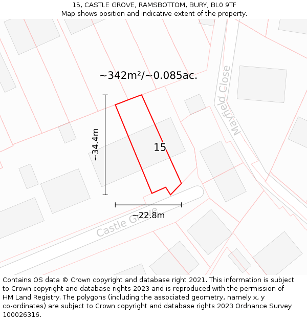 15, CASTLE GROVE, RAMSBOTTOM, BURY, BL0 9TF: Plot and title map