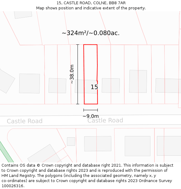 15, CASTLE ROAD, COLNE, BB8 7AR: Plot and title map