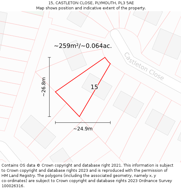 15, CASTLETON CLOSE, PLYMOUTH, PL3 5AE: Plot and title map