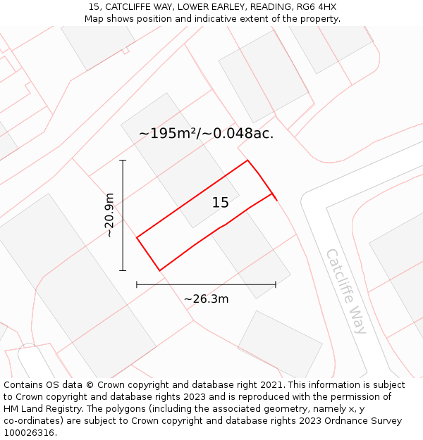 15, CATCLIFFE WAY, LOWER EARLEY, READING, RG6 4HX: Plot and title map