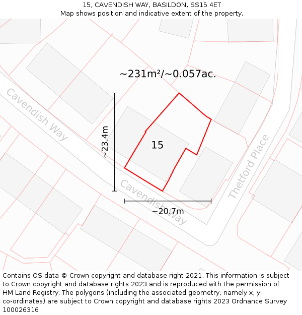 15, CAVENDISH WAY, BASILDON, SS15 4ET: Plot and title map