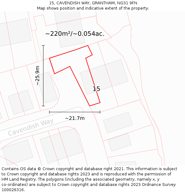 15, CAVENDISH WAY, GRANTHAM, NG31 9FN: Plot and title map