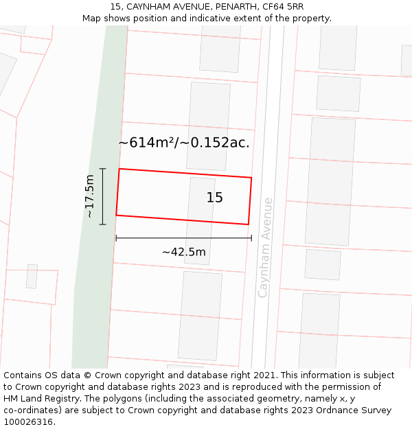 15, CAYNHAM AVENUE, PENARTH, CF64 5RR: Plot and title map