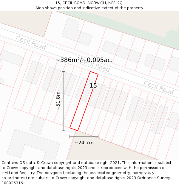 15, CECIL ROAD, NORWICH, NR1 2QL: Plot and title map