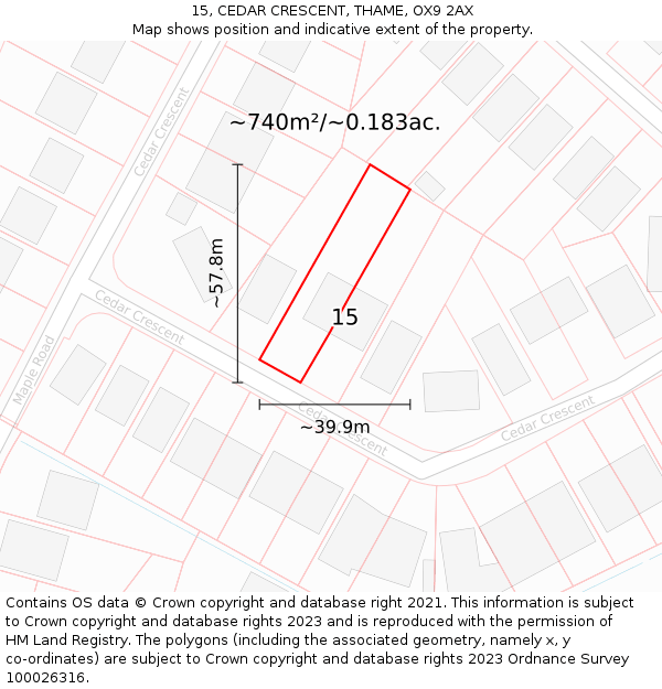 15, CEDAR CRESCENT, THAME, OX9 2AX: Plot and title map