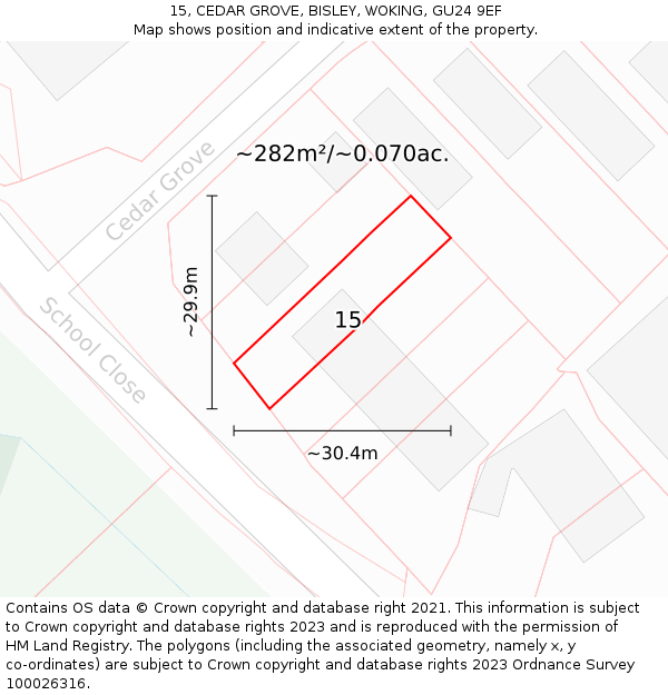 15, CEDAR GROVE, BISLEY, WOKING, GU24 9EF: Plot and title map
