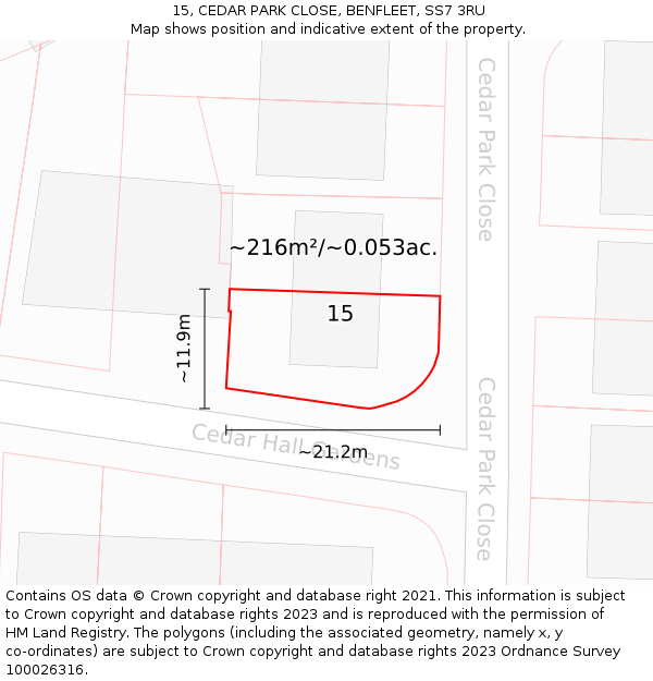 15, CEDAR PARK CLOSE, BENFLEET, SS7 3RU: Plot and title map
