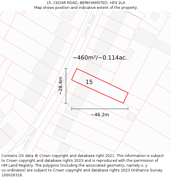 15, CEDAR ROAD, BERKHAMSTED, HP4 2LA: Plot and title map