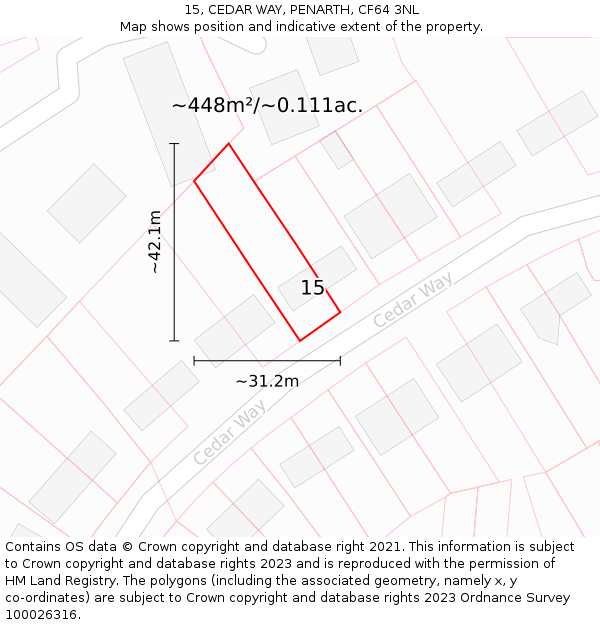 15, CEDAR WAY, PENARTH, CF64 3NL: Plot and title map