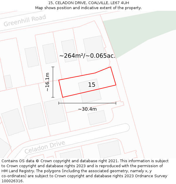 15, CELADON DRIVE, COALVILLE, LE67 4UH: Plot and title map