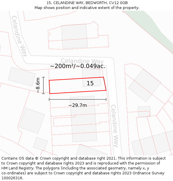 15, CELANDINE WAY, BEDWORTH, CV12 0GB: Plot and title map