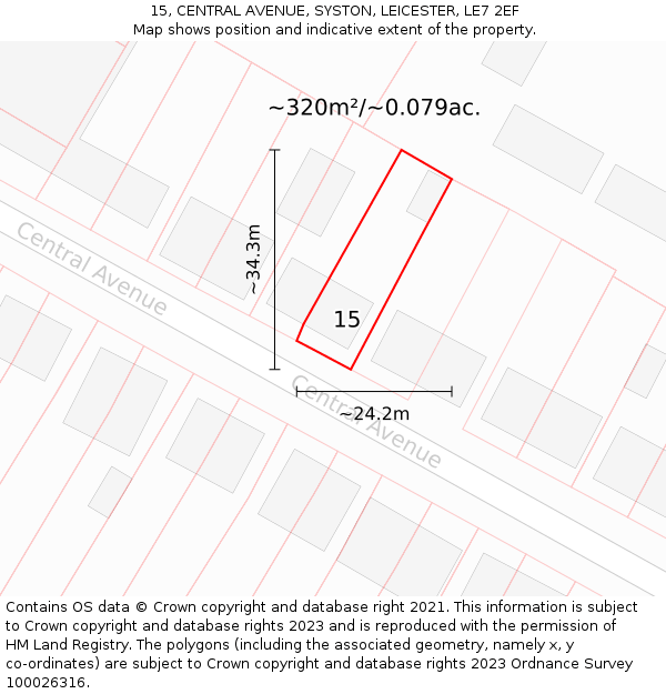 15, CENTRAL AVENUE, SYSTON, LEICESTER, LE7 2EF: Plot and title map