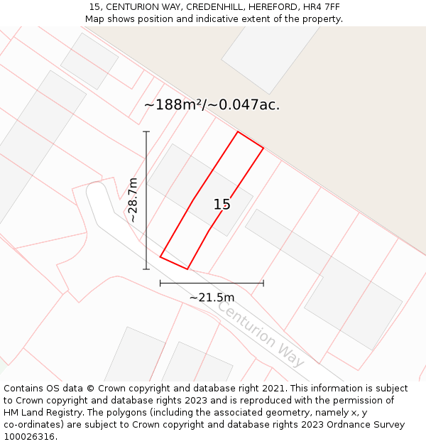 15, CENTURION WAY, CREDENHILL, HEREFORD, HR4 7FF: Plot and title map